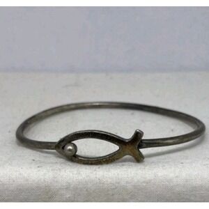 Sterling Silver - Christian Ichthys Fish 7" Hook Bangle Bracelet